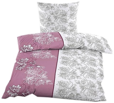 Casa Colori Bettwäsche Renforce Garnitur 135x200 cm aus Baumwollmischung 2tlg. in Grau Violett geblümt