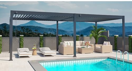 Weide Deluxe Plus Aluminium Pergola freistehend mit verstellbarem Lamellendach | Witterungsbeständiger Pavillon für Terrasse & Garten mit Handkurbel und integriertem Wasserablauf (anthrazit, 4 x 8)