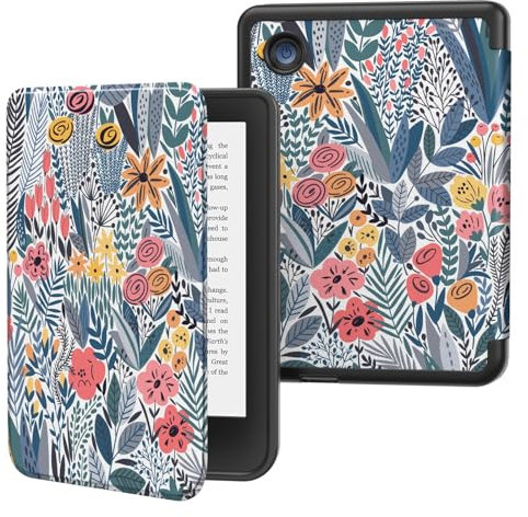 MoKo Coque pour Kobo Clara BW/Clara Colour 6 2024/Clara 2E 6 Pouces 2022, Étui de Protection Souple TPU Ultra-Mince et Léger Anti-Rayures avec Réveil/Sommeil Automatique, Fleuron à Feuilles Bleues