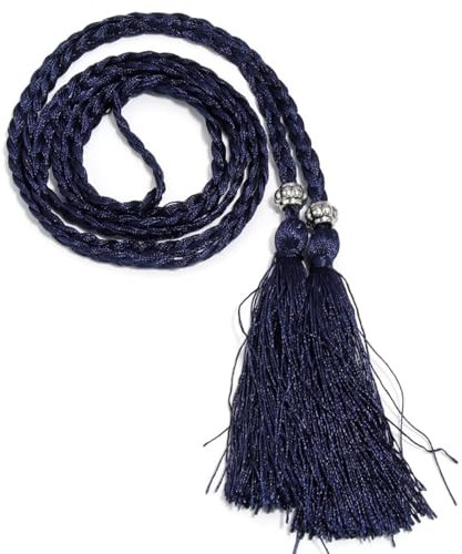Wambere 1 Stück Damen Geflochtener Taillengürtel Fransengürtel Taillenseil Kordel Gürtel Dünner Quaste Geflochten Quastegürtel Gürtel Gewebte Quaste Kette Gürtel für Frauen Kleider,Marineblau