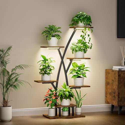 BACEKOLL Support pour plantes d'intérieur avec lampes de croissance, étagère à 7 niveaux pour plantes d'intérieur, 105 cm, support pour plantes multiples, support de plantes en métal pour maison
