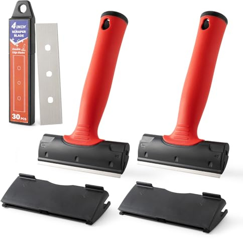 Gomake 4 Inch Razor Blade Scraper Tool Razor Scraper with Extra Razor Blades Cleaning Scraper Remover for Removal Floor Stove Scraping Labels and Decals Sticker on Car Window Glass (W81)