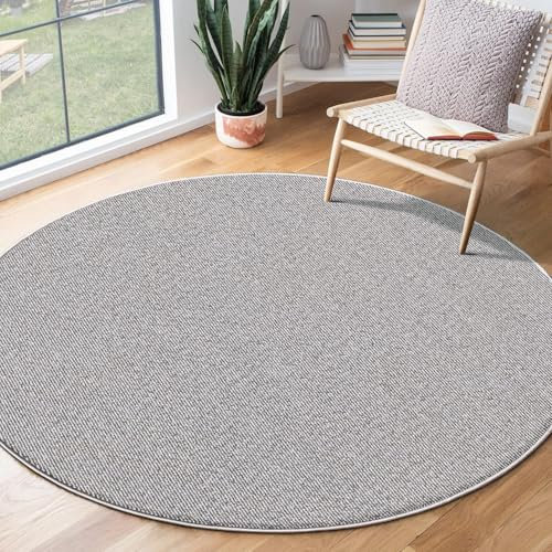 the carpet Natal Moderner einfarbiger Teppich Wohnzimmer, für die Küche geeignet, Tufting, robuster Kurzflor mit Filz-Rücken, weich & schmutzabweisend, Grau, 133 cm Rund