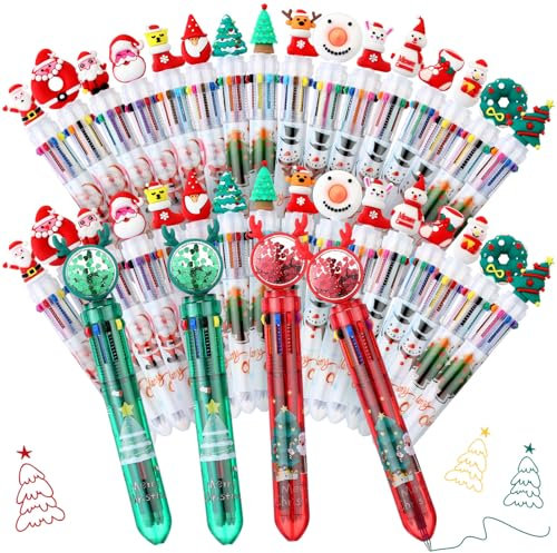 Clabby 36 Pezzi Penna a Sfera Natalizia Penna a Sfera Natalizia Penna a Sfera Retrattile 10 in 1 Penna a Sfera con 10 Colori per Amici, Familiari e Colleghi