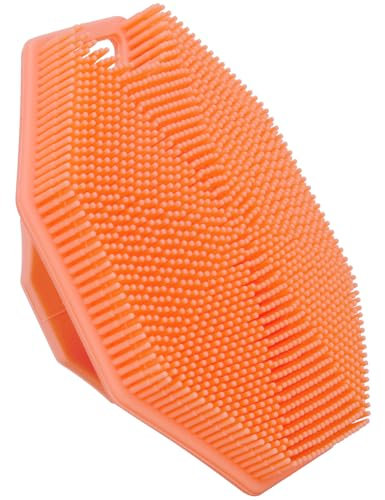 Alyvisun Silicone Body Scrubber with Hook and Suction, Handheld Shower Bath Brush for Gently Exfoliating & Massaging, Cleansing Brush for All Skin Types (Orange)