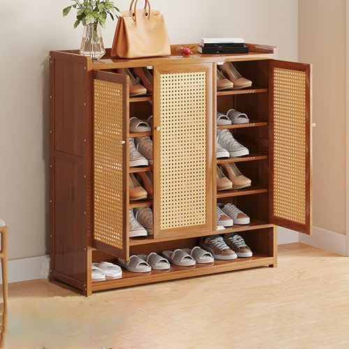 Japanischer Schlichter Schuhschrank Freistehendes Mit Großer Kapazität,schuhregal Platzsparend Landhausstil Schuhablagen Für Flur, Wohnzimmer, Schlafzimmer(Brown,90 * 32 * 94cm)