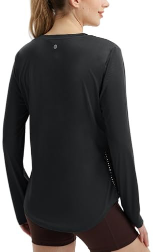 baleaf Women's Running Gym Tops Long Sleeve Quick Dry Lightweight with Reflective UPF50+ Black M