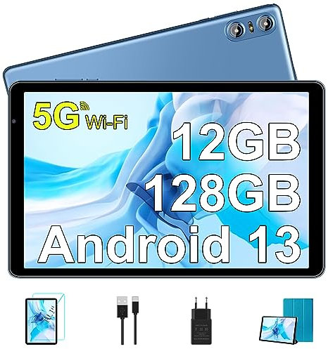 SEBBE Tablet 10 Pulgadas PC 12GB RAM + 128GB ROM/TF 1TB Octa-Core 2.0 GHz, | 5G WiFi | Bluetooth 5.0 | 1280 * 800 Pixels | 6000mAh | 5MP+8MP, Tablet con Funda Azul