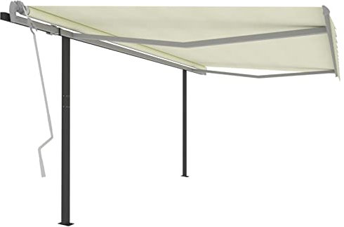 Juroupi Tenda da Sole Retrattile Manuale con Pali 4x3,5 m Crema,Anti UV,Tenda Sole Retrattile,Tende da Giardino-3070217