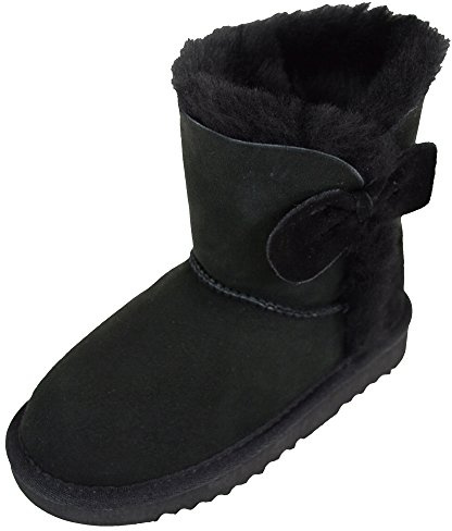 SNUGRUGS Childrens Kids Girls Genuine Sheepskin Boot with Bow Design - Black - UK Child 12 / EU 30-31