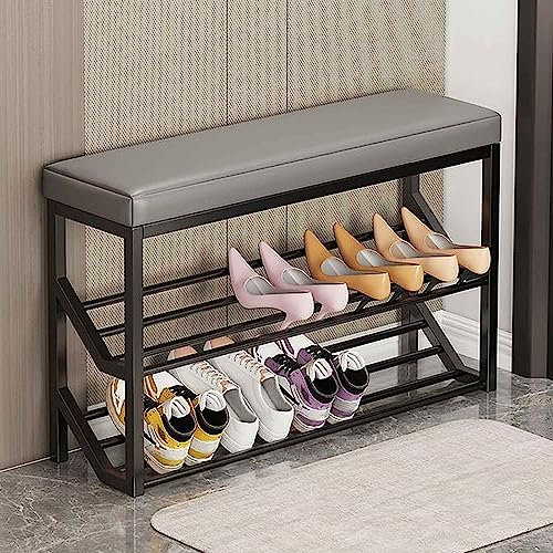 Metal Frame Shoe Bench nizer for Small Entryway Bedroom End of Bed Storage Slim Design for Space Saving