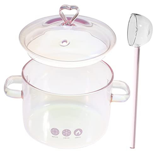 PRETYZOOM Olla De Vidrio De Borosilicato Con Doble Asa y Cuchara Olla Para Guisos y Fideos Resistente Al Calor Para Estufa y Cocina Doméstica