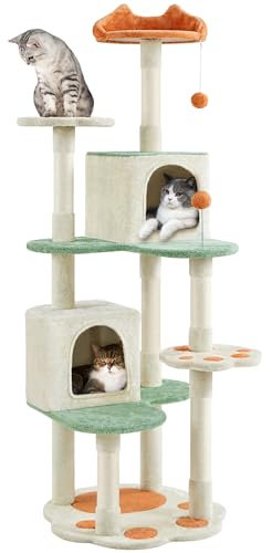 Yaheetech Árbol para Gatos 165 cm Altura Grande Rascador para Gatos 5 Niveles con Cuevas para Gatos Verde y Beige