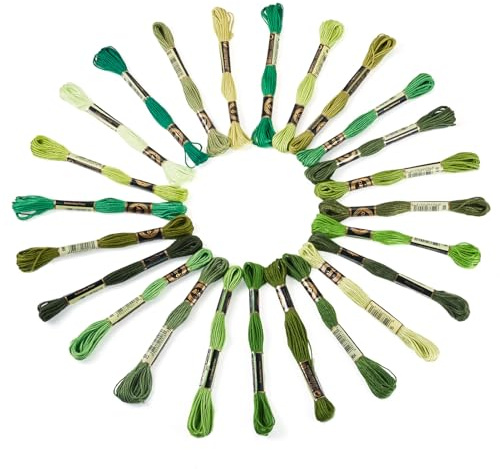 FASHEWELRY 24 Knäuel, 1 mm, Stickgarn, Farbverlauf, Kreuzstichgarn, Freundschaftsarmband, Garn für Schmuckherstellung, Kleidung, Nähen, Handwerk, DIY, Kunstprojekte, grün