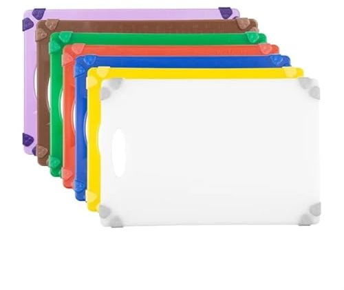 Hygiplas Commercial Grip Chopping Board Set 458x306x12mm, 7 Pack | Non-slip corners prevent dangerous slipping on worktops to ensure safe, stable prep work in busy professional kitchens.