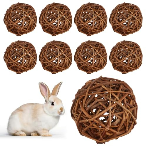 ZYEKIU 9 Pièces Jouet Lapin Jouets à Mâcher pour Petits Animaux Jeux Lapin | Boule Hamster Naturel, Boules à Mâcher Intéressant, pour Lapins, Cobayes, Chinchillas, Hamsters, Souris, Perroquets (5cm)