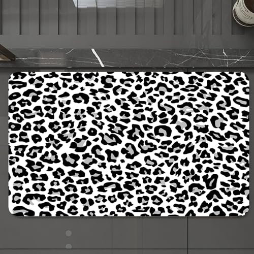 EMCLKS Badteppich rutschfeste,weicher Badezimmerteppich Badematte Badvorleger für Dusche,Badewanne und Toilette,Schwarz-weißer Leopard, monochromer Leopard – inspirierende Design-, Mode- un,60x90 cm