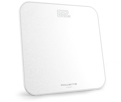 Rowenta Classic 2.0, bilancia, Schermo LED, Colore Bianco BS1901 | Capacità 180kg, Design Moderno, Funzioni Intelligenti, AutoAccensione, Spegnimento Automatico, Colore: Bianco