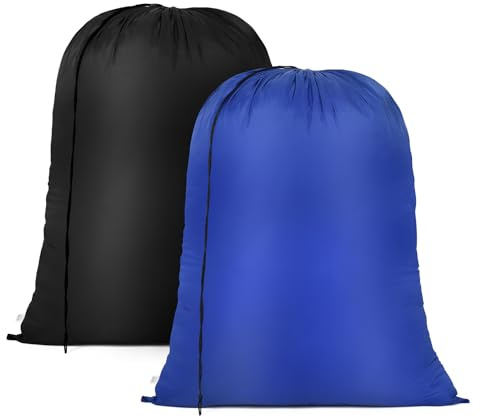 OTraki 2 Stück Wäschesack Reise 60X80 CM Wäschebeutel Groß, Schmutzwäsche Wäschesammler Stoff Wäschetasche mit Kordelzug Wäschebehälter für die Reise Hemden, Jacken, Blau+Schwarz
