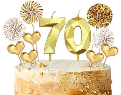Geburtstagskerzen Zahlen 70 Gold,3D Kerzen Geburtstag für Tortendeko und Kuchendeko,Deko 70 Geburtstags Mann Frau,Geburtstag Kerzen Deko für Geburtstagsfeier,Hochzeiten