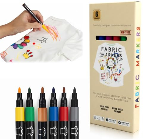 ARYIMYDP Pack 6 Rotuladores Textiles Permanentes, Pintura Tela Lavable para Camisetas Zapatos, Tinte Ropa y Colores Vivos para Niños Adultos Proyectos DIY