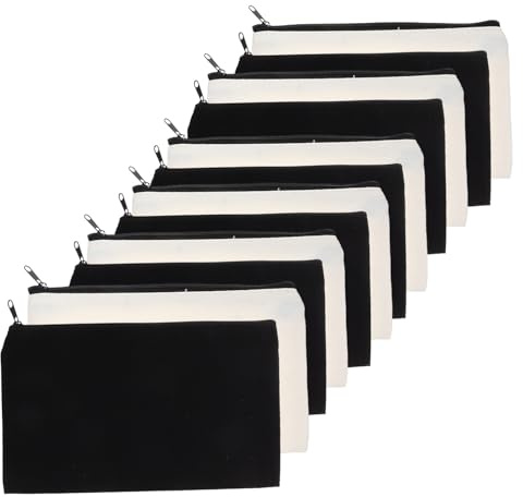 GARIOUANS 12 Stück Teiliges Canvas Kulturbeutel mit Reißverschluss Sublimationsfähige DIY Schminktaschen für Reisen Hitzebeständige Kosmetiktaschen Natur Schwarz Vielseitig Verwendbar