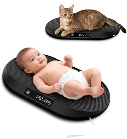 KUAIVO Babywaage, Max. 40 kg / 5 g Genauigkeit, Baby Waage mit Auto-Hold & Tara, Integriertes 150 cm Maßband, 5 Gewichtseinheiten, Multifunktionale Waage für Babys, Katzen, Welpen und Kleine Haustiere