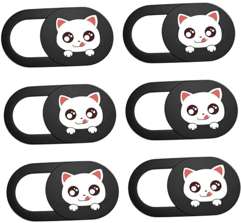 Gatuida Cartoon Webcam Abdeckungsschieber 6 Stück aus Abs Schwarz | Sichtschutz für Laptop und Tablet, Schließt ohne Störung, Kätzchen Design