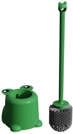 Ciieeo Cute Green Toilet Brush and Holder Set with Long Handle Design and Unique Shape, Sturdy Pp Material for Effective Cleaning in Bathrooms and Offices