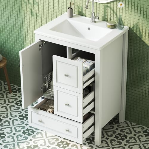 62 x 47 x 90 cm, lavabo de baño independiente, lavabo de cerámica a prueba de fugas, superficie completamente lacada, tres cajones + una puerta para mucho espacio, rieles silenciosos extraíbles, color