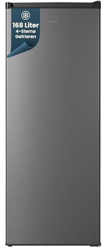 homeX FS1682E-S Gefrierschrank Tiefkühlschrank groß 168L Nutzinhalt silber | 4-Sterne Gefrieren, Freezer, Gefrierschränke freistehend, Temperaturregelung, wechselbarer Türanschlag, leise 37 dB