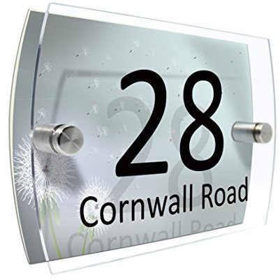 CS Printing House Number Sign Plaque Garden Glass Effect Acrylic Sign Door Plate Marble Wall Display 2 Part Branded Acrylic (Dandelion)