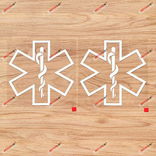 (2) 10,2 cm EMT „Star of Life“ Decal-Aufkleber, Notfallmedizin, Auto-Vinyl, Weiß sda1