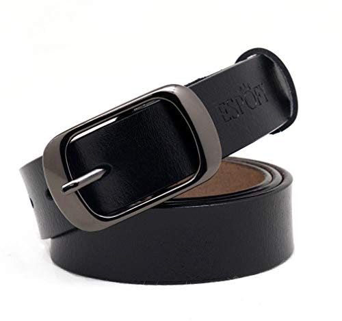Ceinture pour femmes Ceinture en cuir véritable avec boucle en alliage à une broche Noir (105cm)