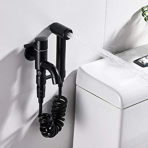 Kit Douchette WC Mitigeur Thermostatique Douchette avce Pulvérisateur à Main Bidet WC Anti-brûlure en Laiton Chromé Douchette pour l'hygiène Intime Toilette Bidet Spray Set Douchette Bidet Noir