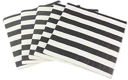 Papierservietten weiß schwarz gestreift, dekorative Dinnerservietten für Partys, Events, 100 Stück, gefaltet, 16,5 x 16,5 cm, aufgeklappt 33 x 33 cm 100 count black striped