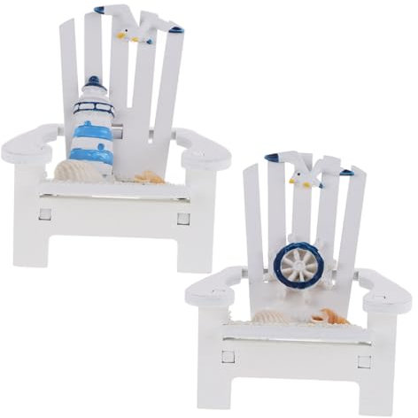 NUOBESTY 2pcs Mini Wooden Beach Chair Nautical Table Decoration Miniature Doll House Ornament Beach Garden Accessories for DIY Dollhouse Home Desktop Decoration