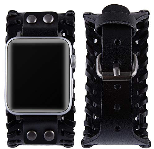 Vikoros Compatible con Apple Watch SE Series 6, 5, 4, 3, 38 mm, 40 mm, correa para hombres y mujeres, unisex, estilo retro, nórdico, vikingo, correa de piel, compatible con correas Iwatch color negro