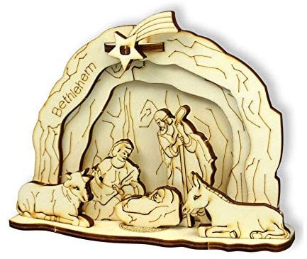 Uljö Holz Krippe zum Zusammenstecken 15cm mit 3D Effekt | Tischkrippe, kleine Krippe, Krippchen