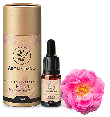 Olio Essenziale Di Rosa Damascena 2 ml Con Contagocce Al 100% Puro E Naturale Di Altissima Qualità Ideale Per i Cocktail E Bevande Al Bar E Tisane Naturali Difussori E Umidificatori E Aromaterapia