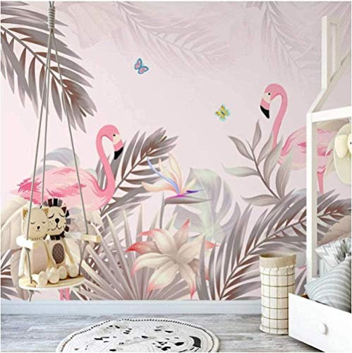 Papier peint photo chambre jungle animaux flamant rose feuilles 3D papier peint photo mural motif pa Papier Peint 3D Salle de séjour Chambre à coucher Salle de séjour Mural murale enfant-350cm×256cm