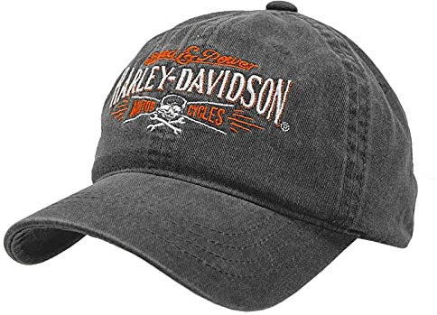 Harley-Davidson Herren-Baseballkappe, verstellbar, verwaschenes Schwarz
