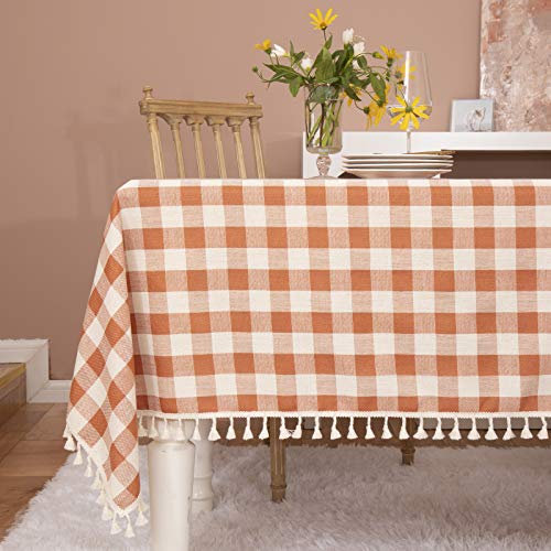 Midsummer Breeze Rustikale karierte quadratische Tischdecke, Landhaus-Büffel-Karo-Baumwolle, Tischdecke für Frühling, Herbst, Erntedankfest, Bauernhaus, Küche, Dekoration (55 x 55 cm, Orange)