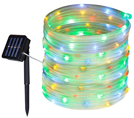 Tuokay, Solar Lichterkette Schlauch Außen, 10m 100 LED 8 Modi Wasserdicht LED Lichterkette, Dekorative Beleuchtung für Garten Balkon Pavillon Terrasse Rasen Hof Zaun Hochzeit Deko (Mehrfarbig)