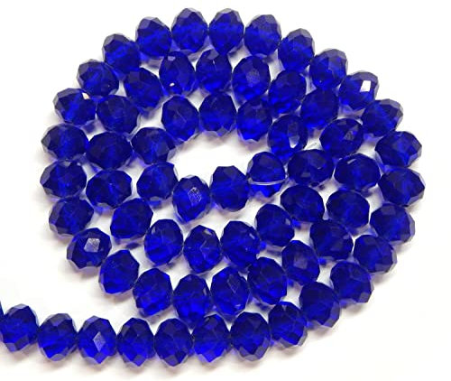 Lot de 65 perles tchèques en cristal de Bohême, 8 x 6 mm, tchèques, en verre CZ à facettes, rondes, à facettes, bleu cobalt