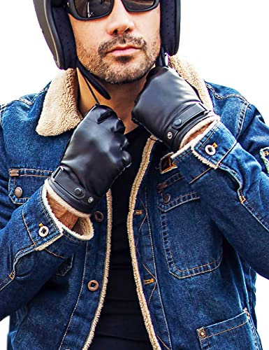 YISEVEN Herren Lederhandschuhe Touchscreen mit Kaschmir Gefüttert Elegant Warm Schaffell Leder Männer Touch Lammlederhandschuhe Smartphone Schaf Autohandschuhe Geschenk, Schwarz XL/10.0
