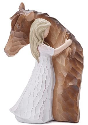 Truly a Friend Guardian Angel Statues, Hand-Painted Girl Embracing Horse Figurines, Horse Lover & Remembrance Gifts, Cowgirl Gifts for Birthday & Christmas