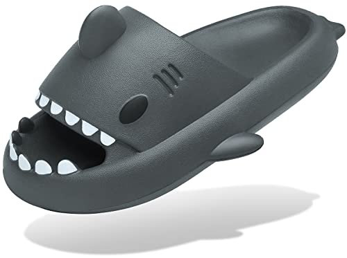Ciabatte Squalo Estive Donna Uomo Pantofole da bagno Comode Ciabatta da Doccia Antiscivolo Sandali da Spiaggia e Piscina a Punta Aperta Shark Slides Slippers,Grigio scuro,44/45 EU=Fornitore 45/46