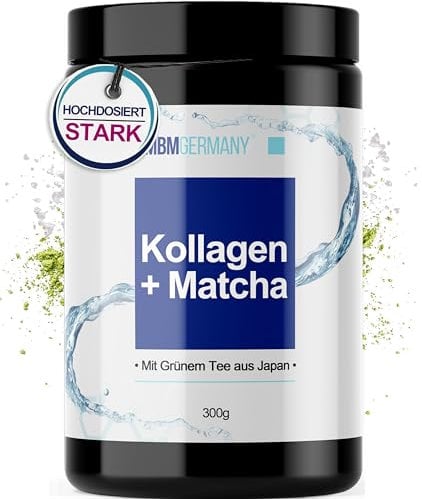 MBMGermany® Collagen Pulver [STOFFWECHSEL] + Matcha - Kollagen Pulver mit Energieschub + Peptide Typ 1, 2 und 3 + Koffein - [LABORGEPRÜFT]