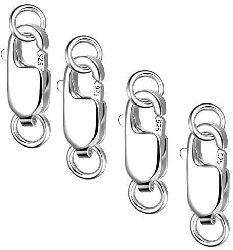 KISSPAT Chiusura ad artiglio di aragosta in vero argento sterling 925 con doppi anelli di salto chiusi, fermagli per collana per la creazione di gioielli fai-da-te (4 pezzi)